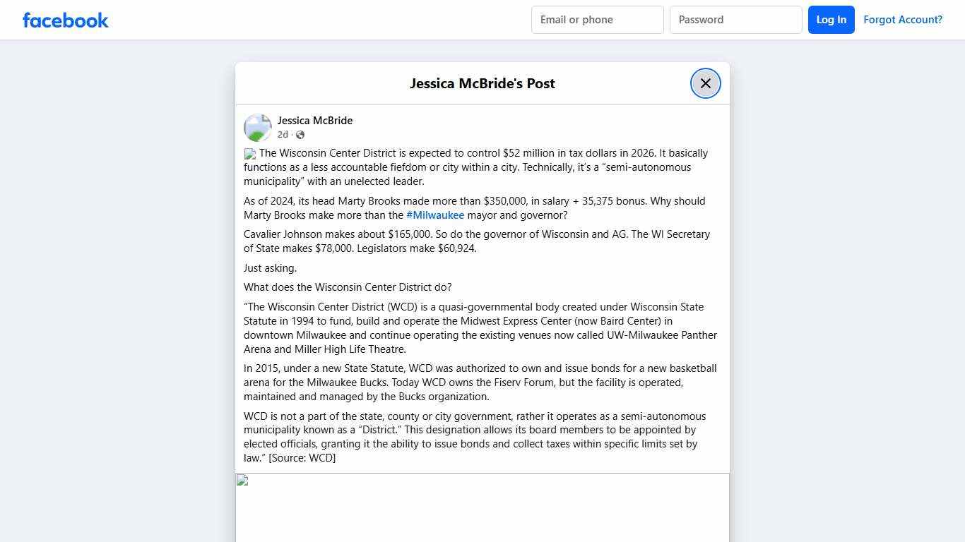 Jessica McBride - 💰 The Wisconsin Center District is... Facebook